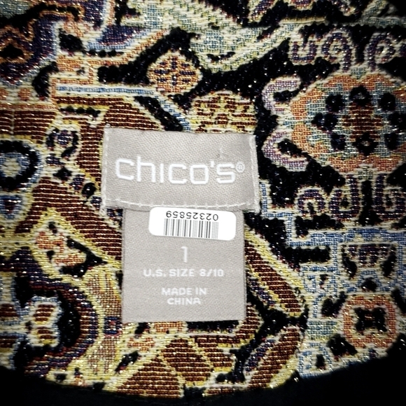 Chico's Fringe trim Jacquard Topper jacket size 1 =M/8 - Picture 9 of 12